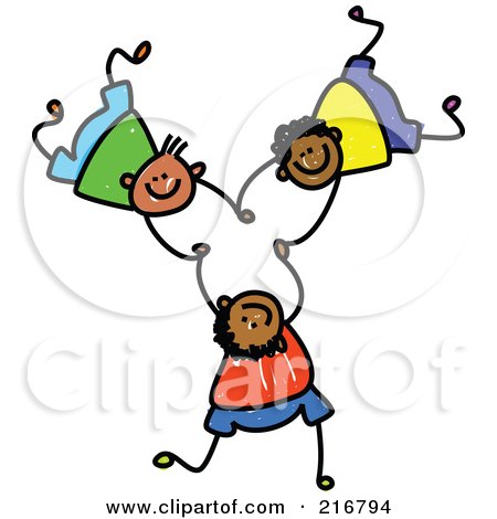 Royalty-Free (RF) Clipart Illustration of a Childs Sketch Of Three Boys Falling And Holding Hands - 2 by Prawny