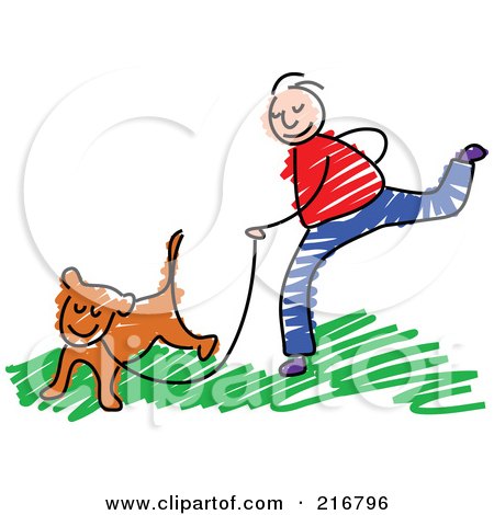 Royalty-Free (RF) Clipart Illustration of a Childs Sketch Of A Boy Jogging With A Dog by Prawny