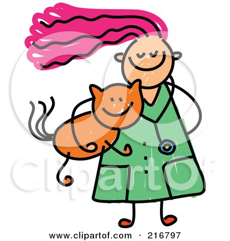 Royalty-Free (RF) Clipart Illustration of a Childs Sketch Of A Veterinarian Girl Carrying A Cat by Prawny