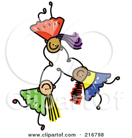 Royalty-Free (RF) Clipart Illustration of a Childs Sketch Of Three Kids Holding Hands While Falling - 3 by Prawny