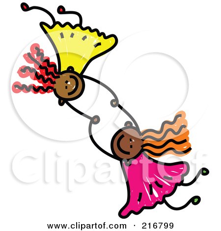 Royalty-Free (RF) Clipart Illustration of a Childs Sketch Of Two Girls Holding Hands And Falling - 2 by Prawny