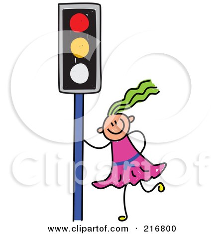 Royalty-Free (RF) Clipart Illustration of a Childs Sketch Of A Girl By A Traffic Light by Prawny
