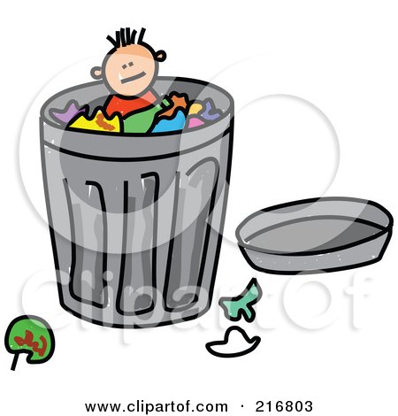 Royalty-Free (RF) Clipart Illustration of a Childs Sketch Of A Boy In A Trash Can by Prawny