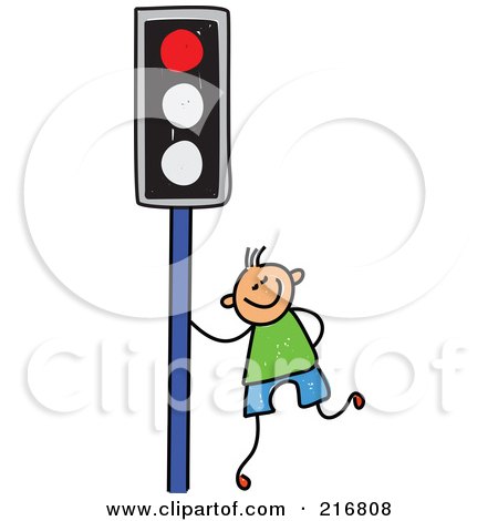 Royalty-Free (RF) Clipart Illustration of a Childs Sketch Of A Boy By A Red Traffic Light by Prawny