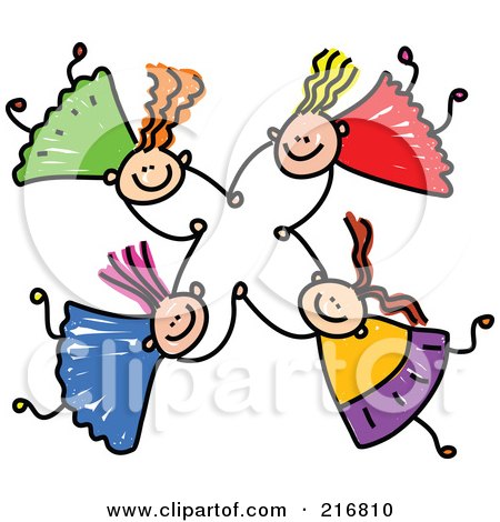 Royalty-Free (RF) Clipart Illustration of a Childs Sketch Of Four Kids Holding Hands While Falling - 4 by Prawny