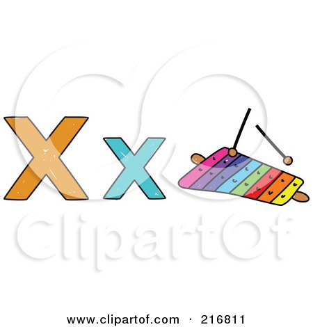 Royalty-Free (RF) Clipart Illustration of a Childs Sketch Of A Lowercase And Capital Letter X With A Xylophone by Prawny