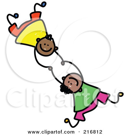 Royalty-Free (RF) Clipart Illustration of a Childs Sketch Of Two Boys Falling And Holding Hands - 3 by Prawny