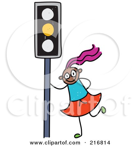 Royalty-Free (RF) Clipart Illustration of a Childs Sketch Of A Girl By A Yellow Traffic Light by Prawny
