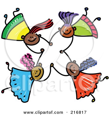 Royalty-Free (RF) Clipart Illustration of a Childs Sketch Of Four Kids Holding Hands While Falling - 3 by Prawny