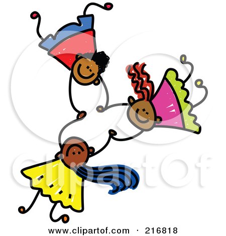 Royalty-Free (RF) Clipart Illustration of a Childs Sketch Of Three Kids Holding Hands While Falling - 1 by Prawny