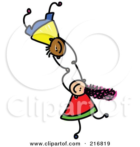 Royalty-Free (RF) Clipart Illustration of a Childs Sketch Of Two Kids Holding Hands While Falling - 1 by Prawny