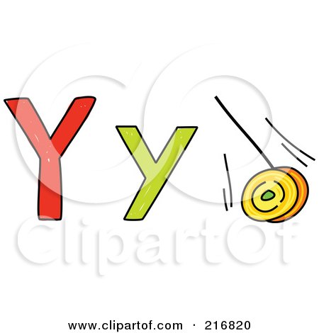 Royalty-Free (RF) Clipart Illustration of a Childs Sketch Of A Lowercase And Capital Letter Y With A Yo Yo by Prawny