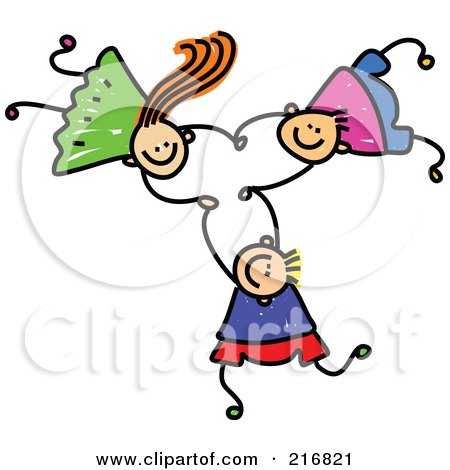 Royalty-Free (RF) Clipart Illustration of a Childs Sketch Of Three Kids Holding Hands While Falling - 2 by Prawny
