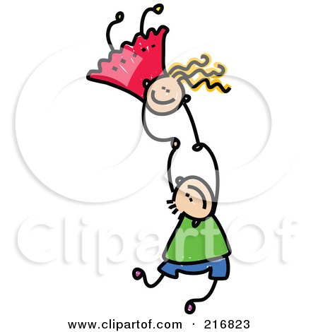 Royalty-Free (RF) Clipart Illustration of a Childs Sketch Of Two Kids Holding Hands While Falling - 3 by Prawny