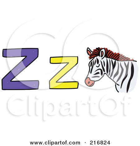 Royalty-Free (RF) Clipart Illustration of a Childs Sketch Of A Lowercase And Capital Letter Z With A Zebra by Prawny