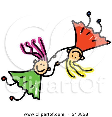 Royalty-Free (RF) Clipart Illustration of a Childs Sketch Of Two Girls Holding Hands And Falling - 3 by Prawny