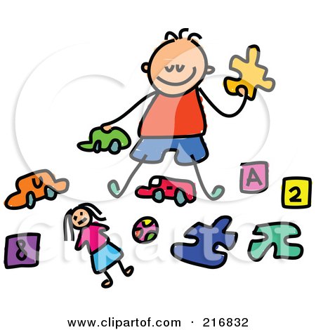 Royalty-Free (RF) Clipart Illustration of a Childs Sketch Of A Messy Boy Playing by Prawny