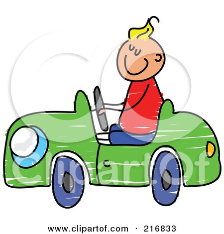 Royalty-Free (RF) Clipart Illustration of a Childs Sketch Of A Boy Driving A Toy Car by Prawny