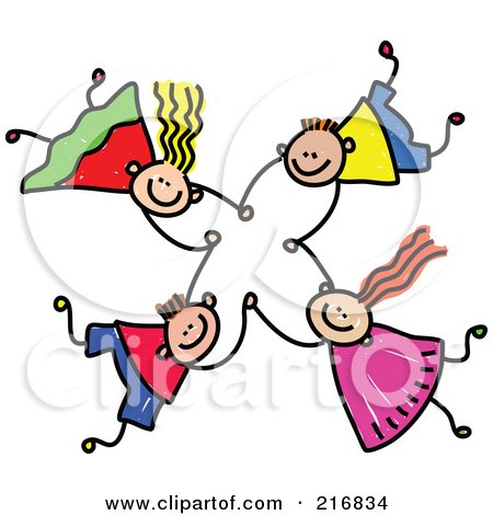 Royalty-Free (RF) Clipart Illustration of a Childs Sketch Of Four Kids Holding Hands While Falling - 1 by Prawny