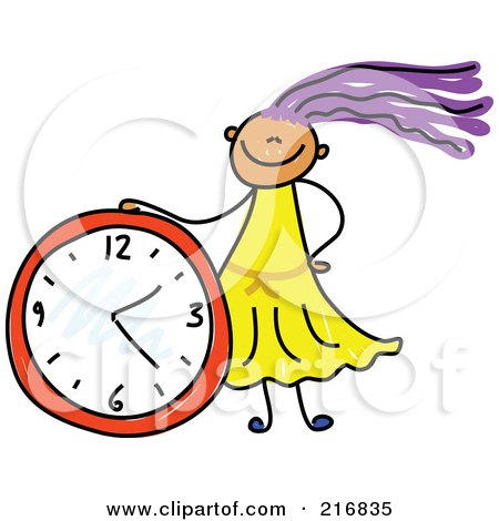 Royalty-Free (RF) Clipart Illustration of a Childs Sketch Of A Girl With A Clock by Prawny