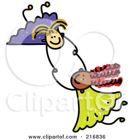 Royalty-Free (RF) Clipart Illustration of a Childs Sketch Of Two Girls Holding Hands And Falling - 1 by Prawny