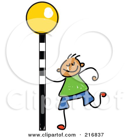 Royalty-Free (RF) Clipart Illustration of a Childs Sketch Of A Boy With A Crosswalk Sign by Prawny