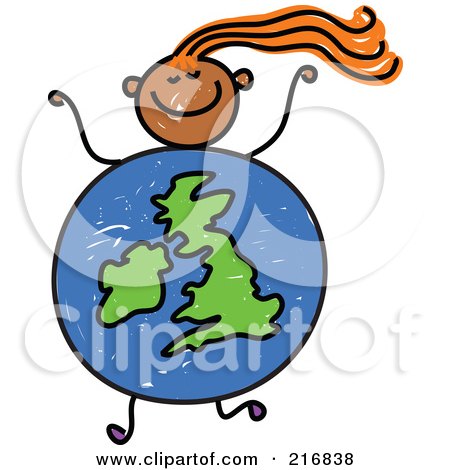 Royalty-Free (RF) Clipart Illustration of a Childs Sketch Of A Girl With A Uk Globe Body by Prawny