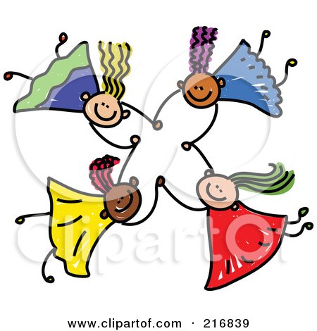 Royalty-Free (RF) Clipart Illustration of a Childs Sketch Of Four Kids Holding Hands While Falling - 2 by Prawny