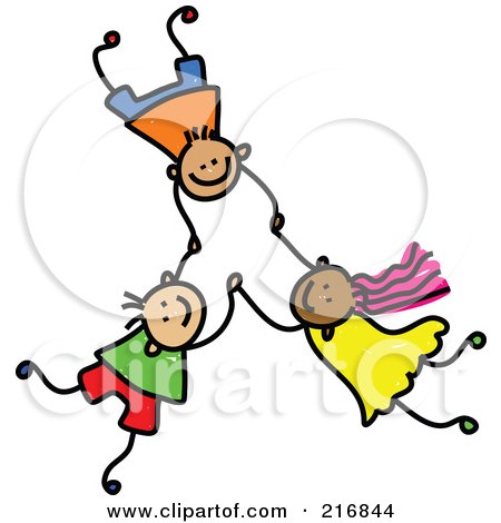 Royalty-Free (RF) Clipart Illustration of a Childs Sketch Of Three Kids Holding Hands While Falling - 6 by Prawny
