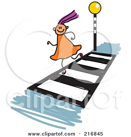 Royalty-Free (RF) Clipart Illustration of a Childs Sketch Of A Girl Running On A Crosswalk by Prawny
