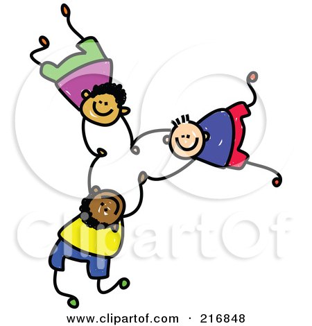 Royalty-Free (RF) Clipart Illustration of a Childs Sketch Of Three Boys Falling And Holding Hands - 1 by Prawny