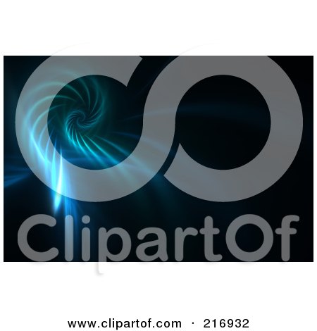 Royalty-Free (RF) Clipart Illustration of a Spiraling Blue Fractal Over Blackness - 1 by Arena Creative