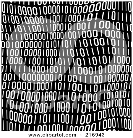Royalty-Free (RF) Clipart Illustration of a Black Wavy Background Of White Binary Code by Arena Creative