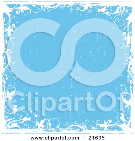 Clipart Picture Illustration of White Vines And Sparkles Over A Grunge Blue Background by OnFocusMedia