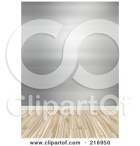 Royalty-Free (RF) Clipart Illustration of a Wood Floor With A Wall Of Silver Wallpaper by Arena Creative
