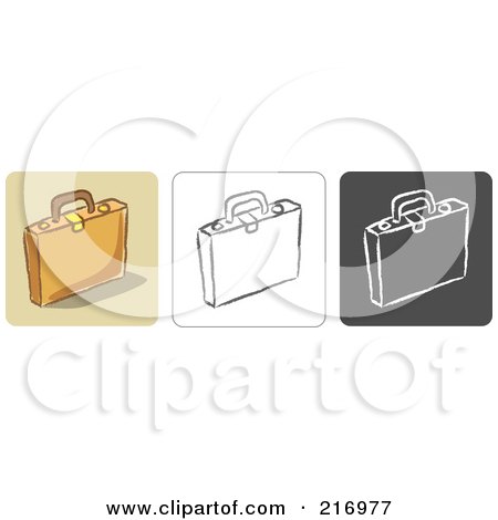 Royalty-Free (RF) Clipart Illustration of a Digital Collage Of Three Briefcase Icons In Color, Sketch Style And Black And White by Qiun