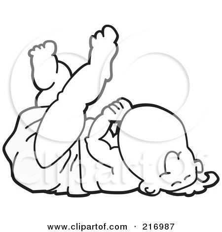 Royalty-Free (RF) Clipart Illustration of a Happy Outlined Baby In A Diaper, Resting On His Back by Mascot Junction