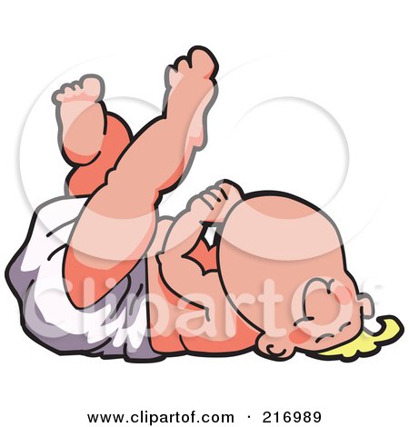 Royalty-Free (RF) Clipart Illustration of a Happy Blond Baby In A Diaper, Resting On His Back by Mascot Junction