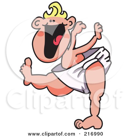 Royalty-Free (RF) Clipart Illustration of a Happy Blond Baby In A Diaper, Learning To Walk by Mascot Junction