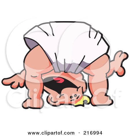 Royalty-Free (RF) Clipart Illustration of a Happy Blond Baby In A Diaper, Bent Over And Looking Through His Legs by Mascot Junction