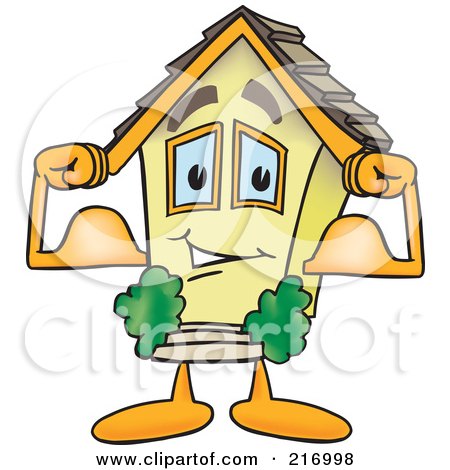 Royalty-Free (RF) Clipart Illustration of a Home Mascot Character Flexing by Mascot Junction