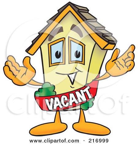 Royalty-Free (RF) Clipart Illustration of a Home Mascot Character Wearing A Vacant Sash by Toons4Biz