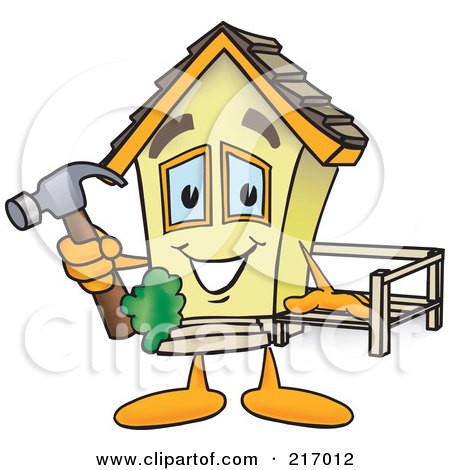 Royalty-Free (RF) Clipart Illustration of a Home Mascot Character Building A Deck by Mascot Junction