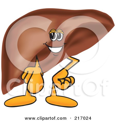 Royalty-Free (RF) Clipart Illustration of a Liver Mascot Character Pointing Outwards by Mascot Junction