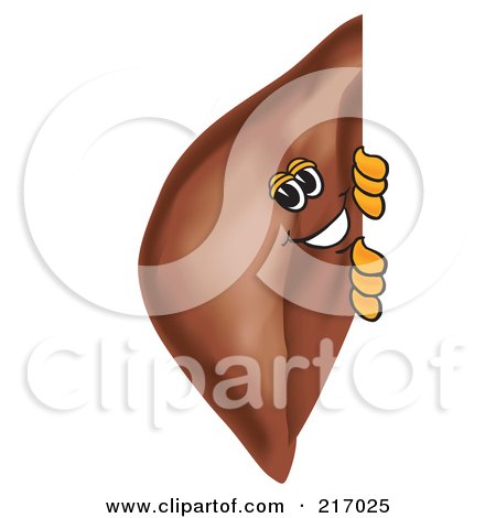 Royalty-Free (RF) Clipart Illustration of a Liver Mascot Character Looking Around A Blank Sign by Mascot Junction