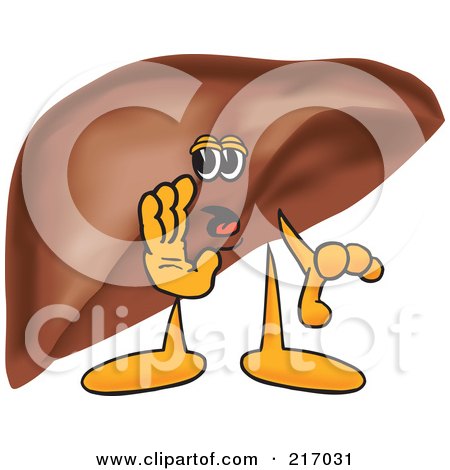 Royalty-Free (RF) Clipart Illustration of a Liver Mascot Character Whispering by Mascot Junction