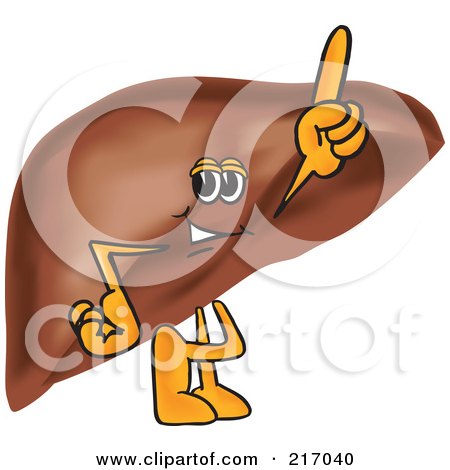 Royalty-Free (RF) Clipart Illustration of a Liver Mascot Character Pointing Upwards by Mascot Junction