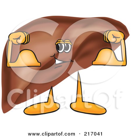 Royalty-Free (RF) Clipart Illustration of a Liver Mascot Character Flexing by Mascot Junction