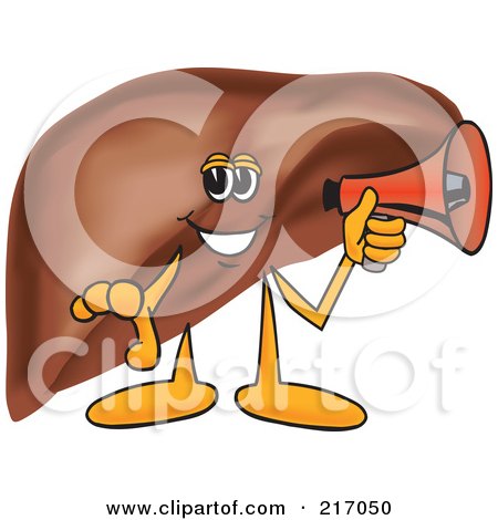 Royalty-Free (RF) Clipart Illustration of a Liver Mascot Character Holding A Megaphone by Mascot Junction