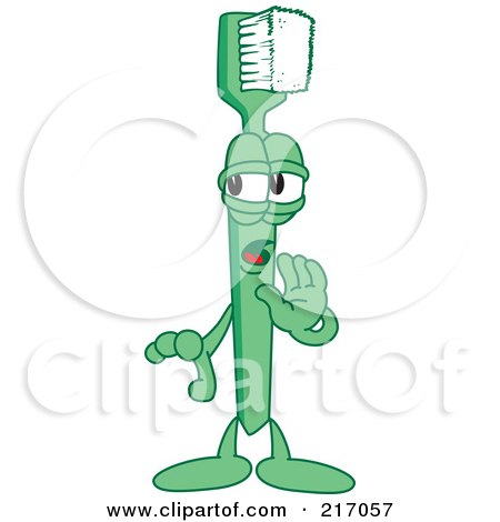 Royalty-Free (RF) Clipart Illustration of a Green Toothbrush Character Mascot Whispering by Mascot Junction